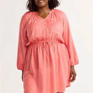 NWT Time and Tru Coral Ruffle Neck Mini Dress LARGE